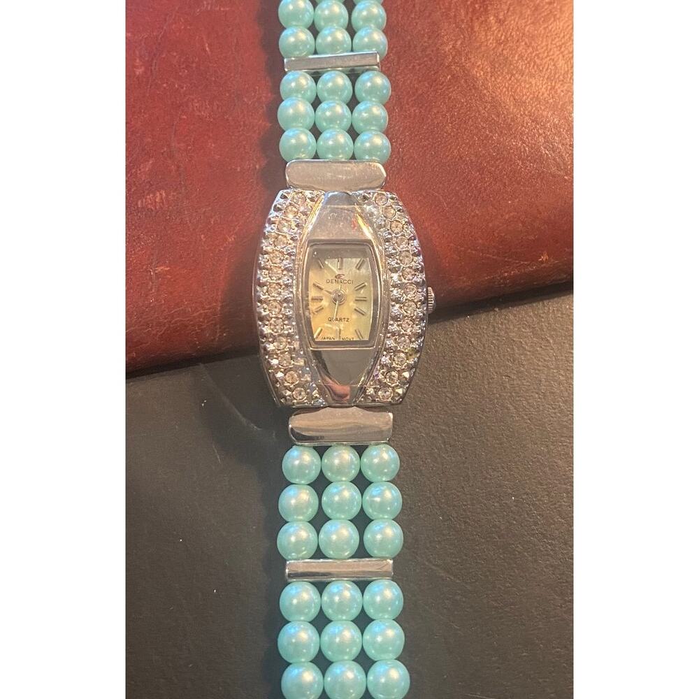 Women's 20mm Silver Tone Denacci Watch, Beaded Band, Crystal Accents
